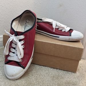 Red Leather Cap Toe Lace Up Sneakers size 8 Women's Cole Haan EUC